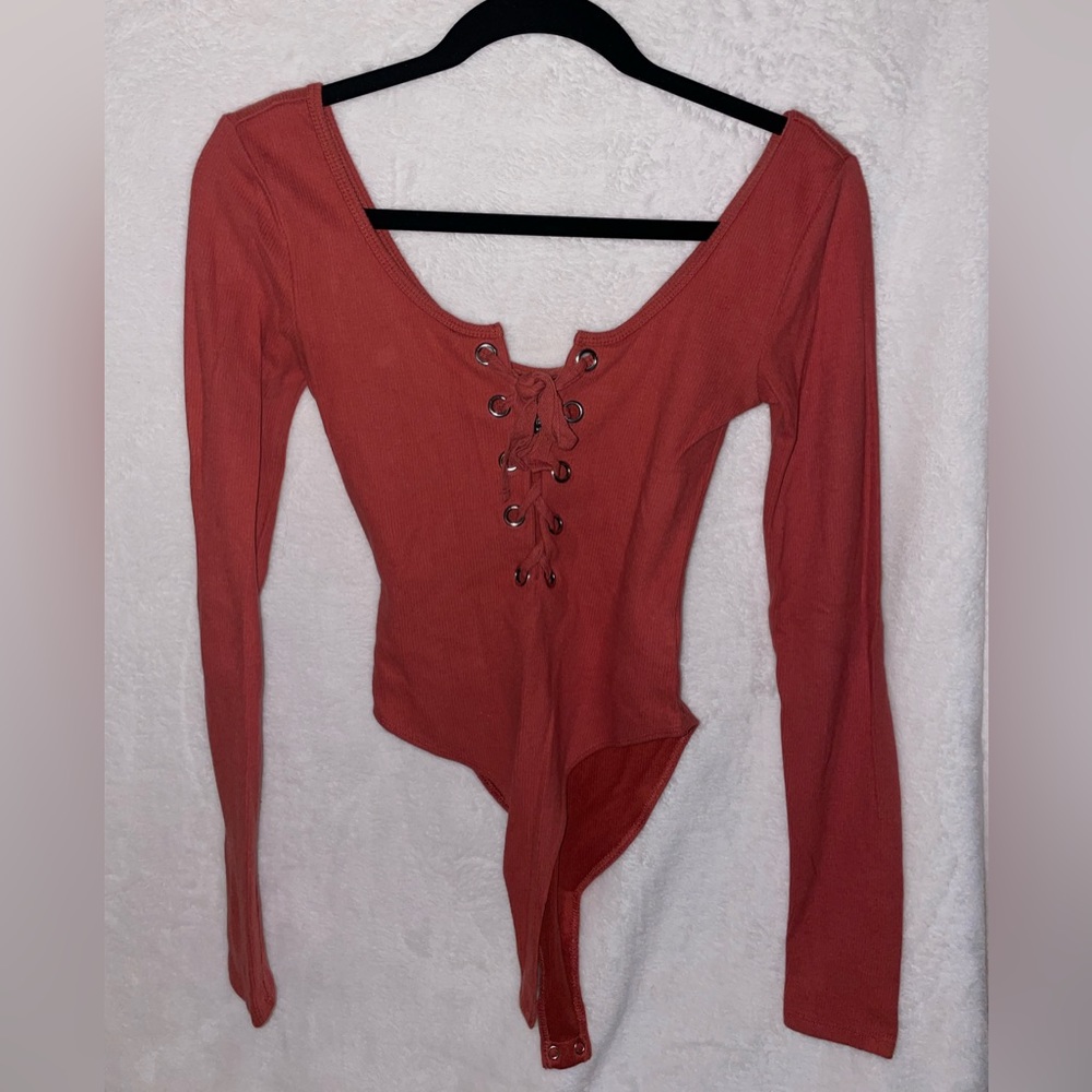Forever 21 Burnt Orange Tie Bodysuit